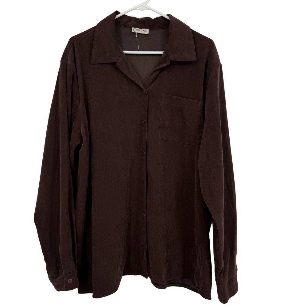Courtenay Mens Brown Faux Suede Button Up Long Sleeve Collared Pocket‎ Large